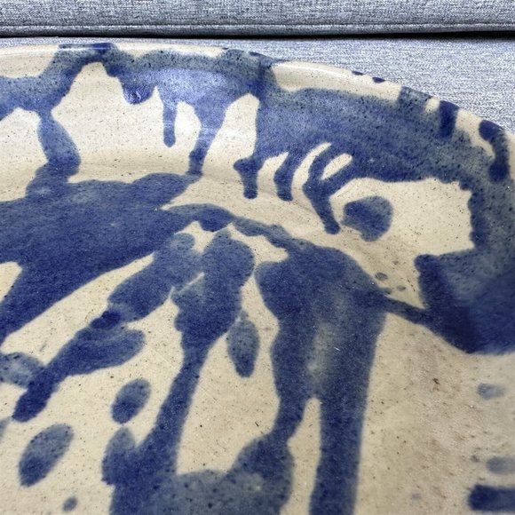 Vintage Pottery Pie Plate Serving Dish Blue Abstract Signed - Picture 3 of 7